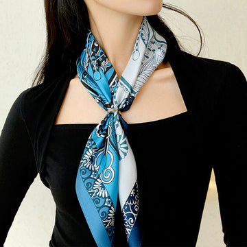 100% Mulberry Silk Scarf Neck Silk Scarf Square, Dunhuang Bule